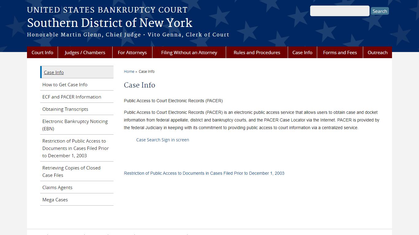 Case Info | Southern District of New York | United States Bankruptcy Court